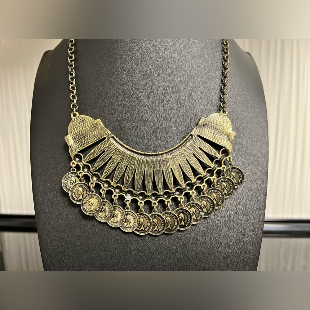 Bib Tribal Gypsy Statement Coin Aged bronze color necklace metal BaubleBar - Picture 5 of 10